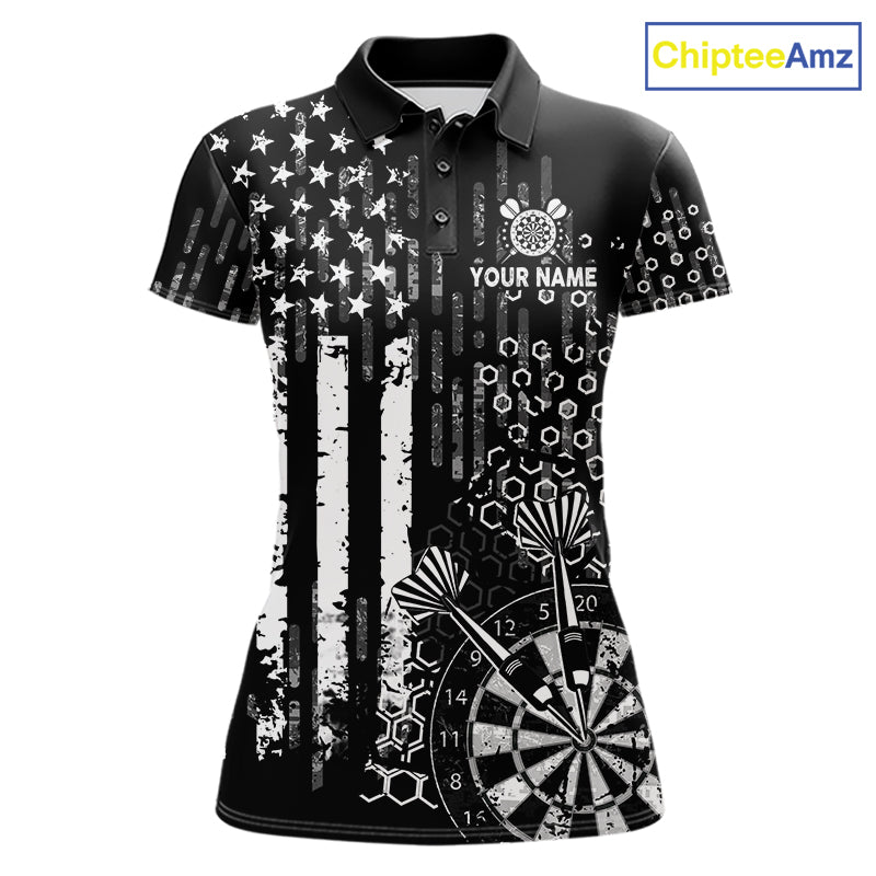 White Black US Flag Aim Shoot Swear Repeat Darts Shirts For Women Custom Grunge Darts Team Jersey TDM8037