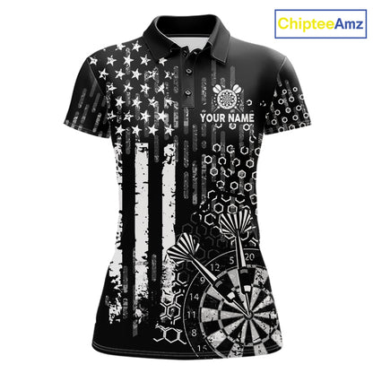 White Black US Flag Aim Shoot Swear Repeat Darts Shirts For Women Custom Grunge Darts Team Jersey TDM8037