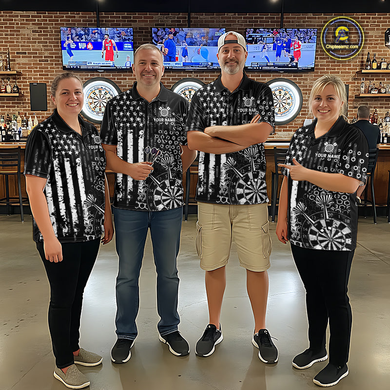 White Black US Flag Aim Shoot Swear Repeat Darts Shirts For Women Custom Grunge Darts Team Jersey TDM8037