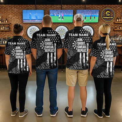 White Black US Flag Aim Shoot Swear Repeat Darts Shirts For Women Custom Grunge Darts Team Jersey TDM8037