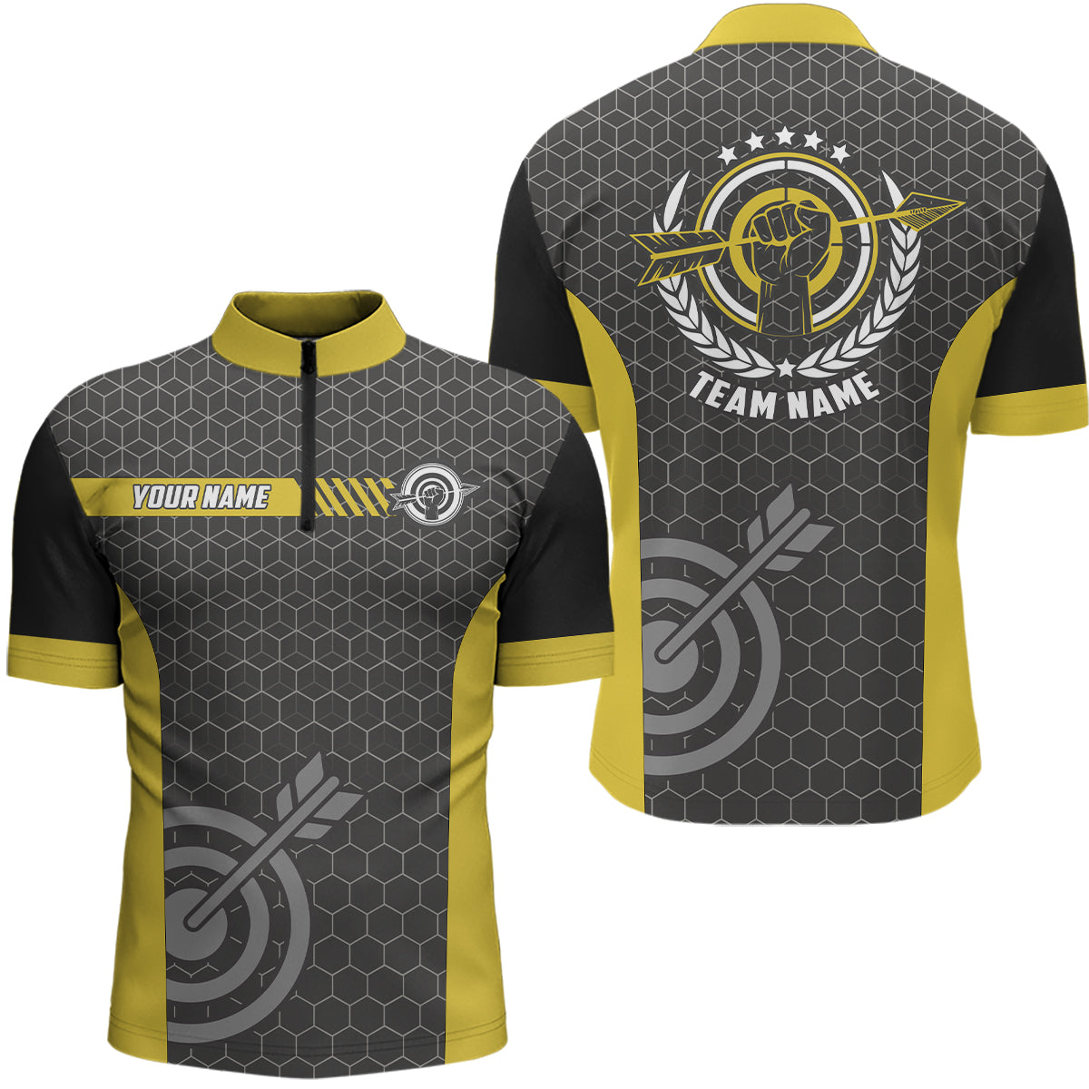 Yellow And Black Archery Target Men Quarter-Zip Shirts, Custom Team Name  Archery Jerseys TDM0660