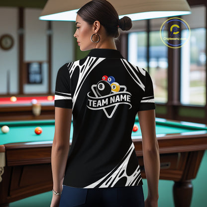 Personalized 8 Ball & 9 Ball Pool Billiard Polo, 1/4 Zip For Women Custom Team Billiard Jersey |White TDM5600