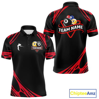 Personalized 8 Ball & 9 Ball Pool Billiard Polo, 1/4 Zip For Men Custom Team Billiard Jersey |Red TDM5601