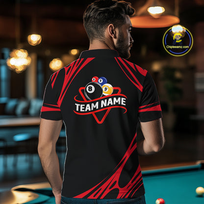 Personalized 8 Ball & 9 Ball Pool Billiard Polo, 1/4 Zip For Men Custom Team Billiard Jersey |Red TDM5601