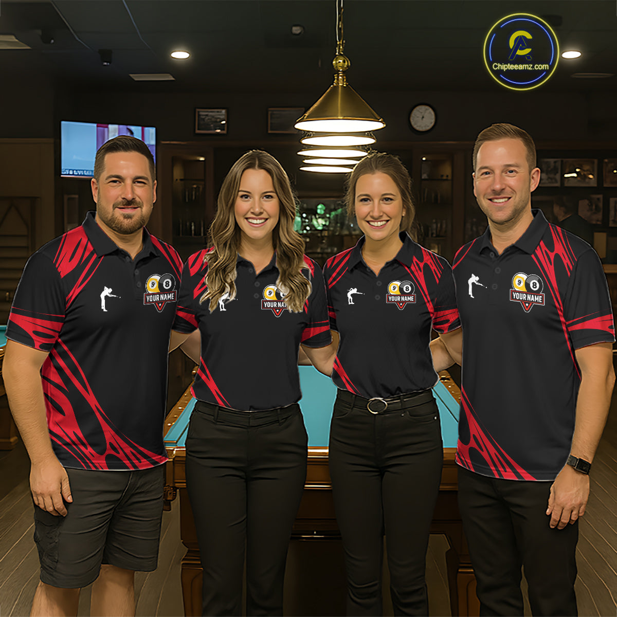 Personalized 8 Ball & 9 Ball Pool Billiard Polo, 1/4 Zip For Women Custom Team Billiard Jersey |Red TDM5601
