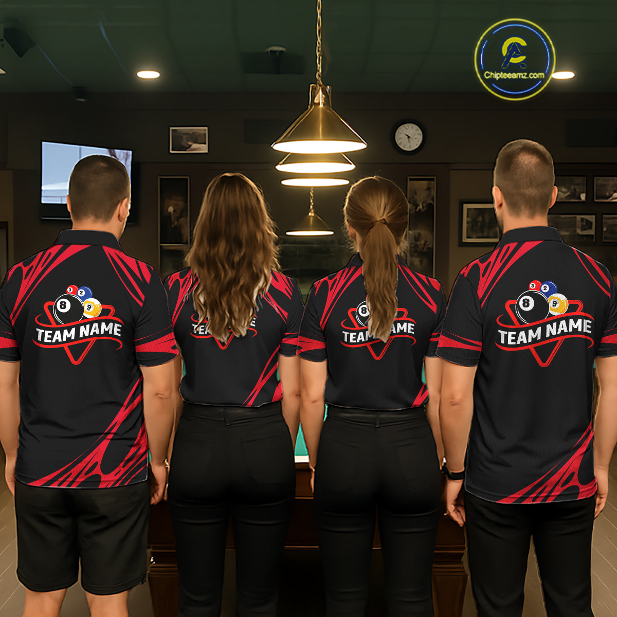 Personalized 8 Ball & 9 Ball Pool Billiard Polo, 1/4 Zip For Women Custom Team Billiard Jersey |Red TDM5601