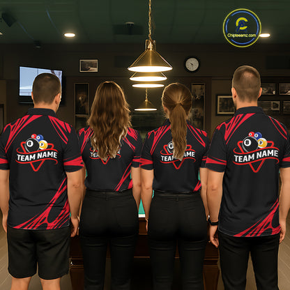 Personalized 8 Ball & 9 Ball Pool Billiard Polo, 1/4 Zip For Women Custom Team Billiard Jersey |Red TDM5601