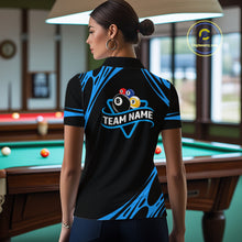 Load image into Gallery viewer, Personalized 8 Ball &amp; 9 Ball Pool Billiard Polo, 1/4 Zip For Women Custom Team Billiard Jersey |Blue TDM5602