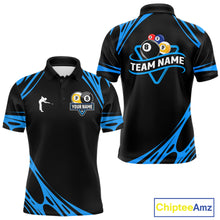 Load image into Gallery viewer, Personalized 8 Ball &amp; 9 Ball Pool Billiard Polo, 1/4 Zip For Men Custom Team Billiard Jersey |Blue TDM5602