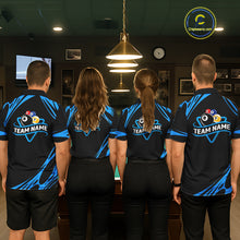 Load image into Gallery viewer, Personalized 8 Ball &amp; 9 Ball Pool Billiard Polo, 1/4 Zip For Men Custom Team Billiard Jersey |Blue TDM5602