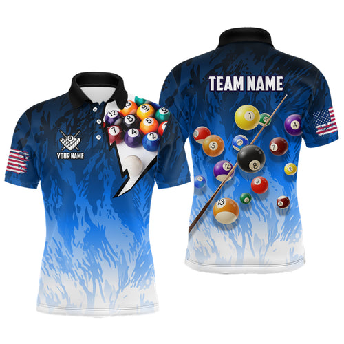 Personalized Blue Pool Player Billiard 8 Ball Polo & 1/4 Zip For Men Custom Billiard Shirts Jerseys TDM3656
