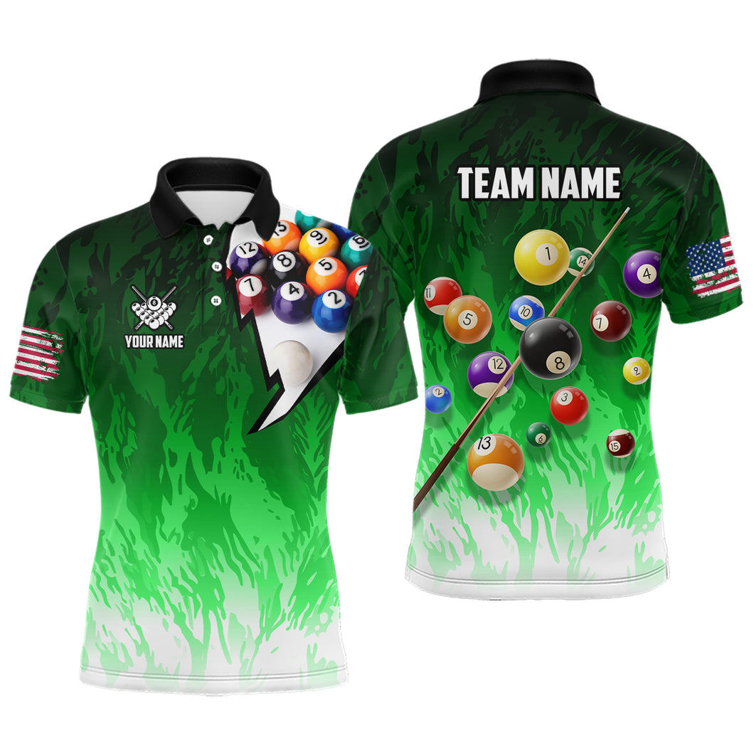 Personalized Green Pool Player Billiard 8 Ball Polo & 1/4 Zip For Men Custom Billiard Shirt Jerseys TDM3657
