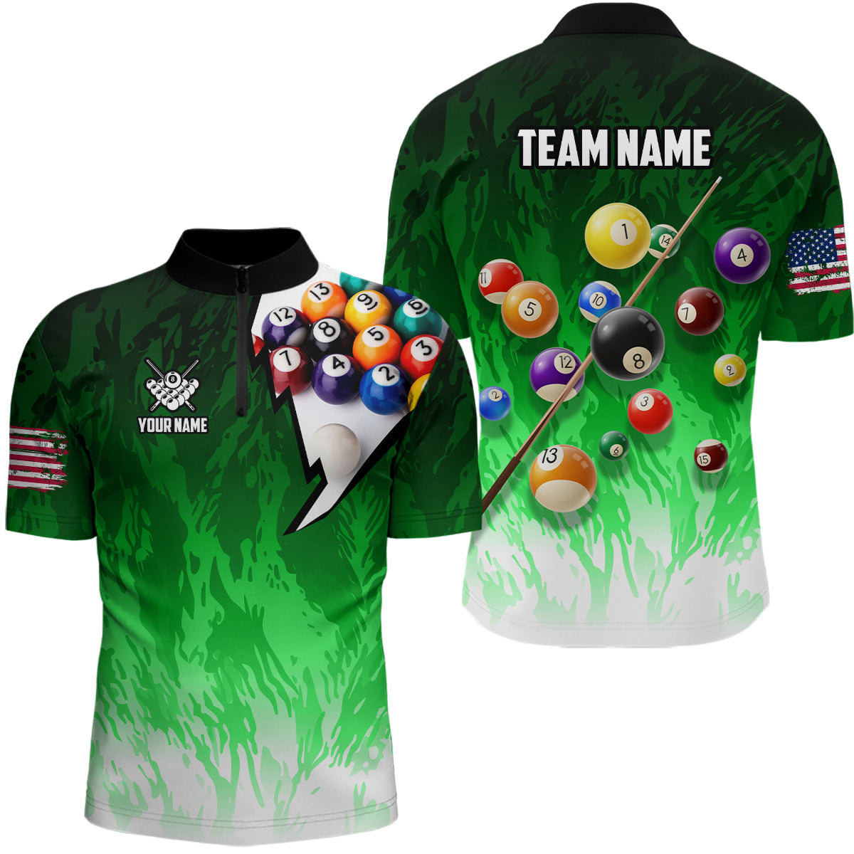Personalized Green Pool Player Billiard 8 Ball Polo & 1/4 Zip For Men Custom Billiard Shirt Jerseys TDM3657