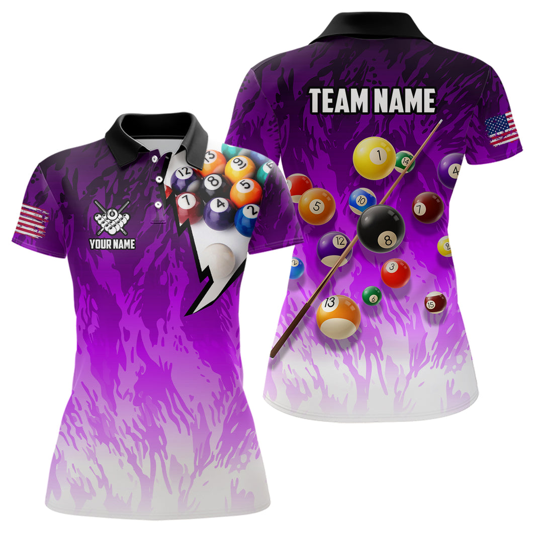 Personalized Purple Pool Player Billiard 8 Ball Polo & 1/4 Zip For Women Custom Billiard Jerseys TDM3658