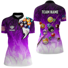 Load image into Gallery viewer, Personalized Purple Pool Player Billiard 8 Ball Polo &amp; 1/4 Zip For Women Custom Billiard Jerseys TDM3658