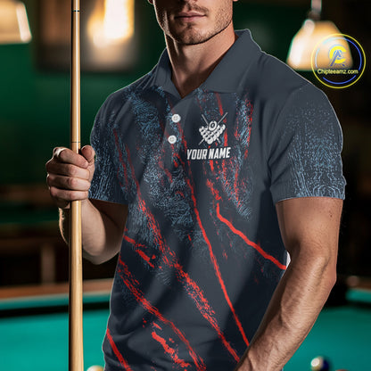 Blue And Red Camo 8 Ball Billiard Pool Shirts For Men Custom Billiard Team Jersey Polo, 1/4 Zip TDM8061