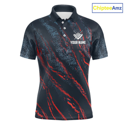 Blue And Red Camo 8 Ball Billiard Pool Shirts For Men Custom Billiard Team Jersey Polo, 1/4 Zip TDM8061