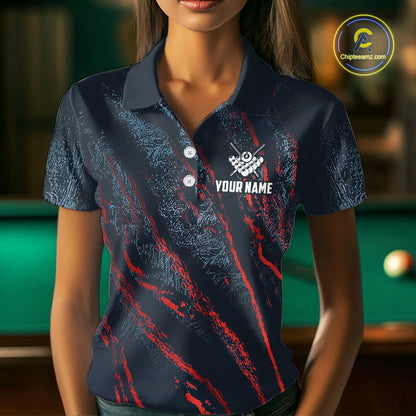 Blue And Red Camo 8 Ball Billiard Pool Shirts For Women Custom Billiard Team Jersey Polo, 1/4 Zip TDM8061