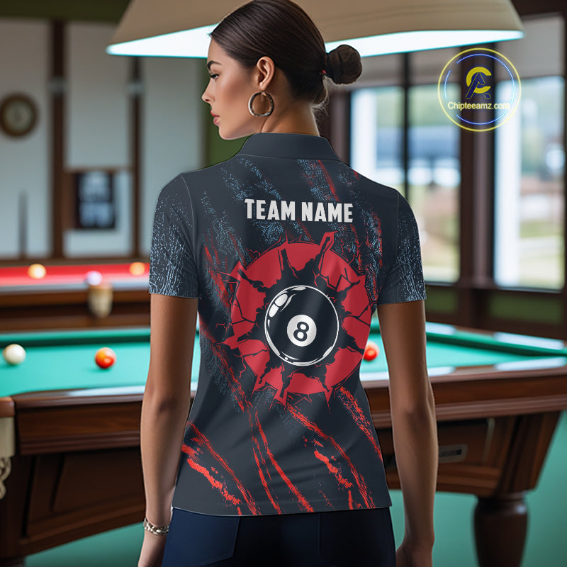 Blue And Red Camo 8 Ball Billiard Pool Shirts For Women Custom Billiard Team Jersey Polo, 1/4 Zip TDM8061