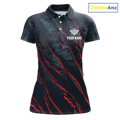 Blue And Red Camo 8 Ball Billiard Pool Shirts For Women Custom Billiard Team Jersey Polo, 1/4 Zip TDM8061
