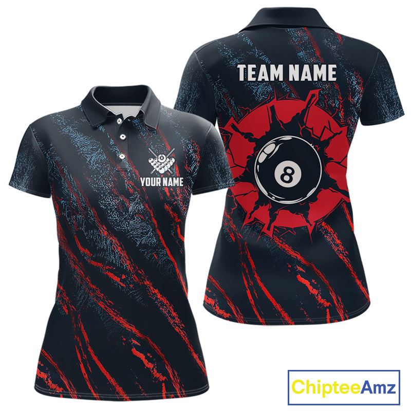 Blue And Red Camo 8 Ball Billiard Pool Shirts For Women Custom Billiard Team Jersey Polo, 1/4 Zip TDM8061
