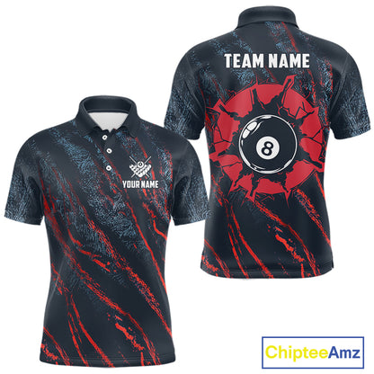 Blue And Red Camo 8 Ball Billiard Pool Shirts For Men Custom Billiard Team Jersey Polo, 1/4 Zip TDM8061