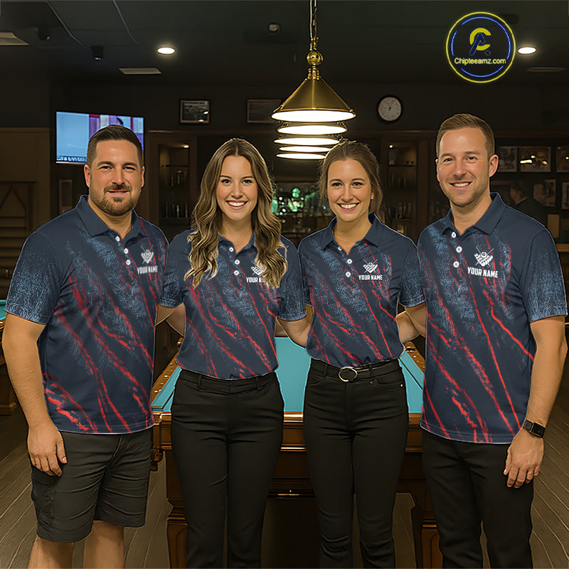 Blue And Red Camo 8 Ball Billiard Pool Shirts For Men Custom Billiard Team Jersey Polo, 1/4 Zip TDM8061