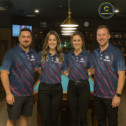 Blue And Red Camo 8 Ball Billiard Pool Shirts For Men Custom Billiard Team Jersey Polo, 1/4 Zip TDM8061