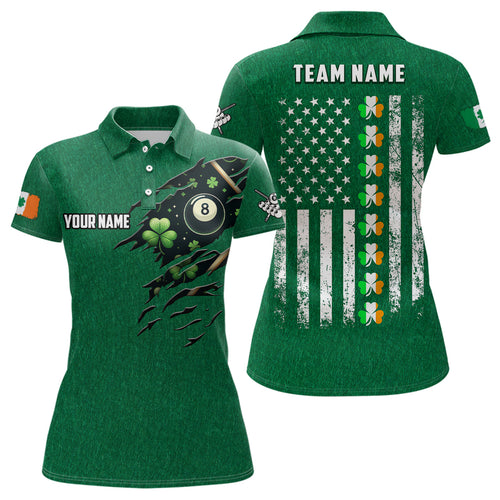 St Patrick's Day American Flag Custom Women Billiard Polo Shirts, Green Patrick Billiard Shirts TDM1029