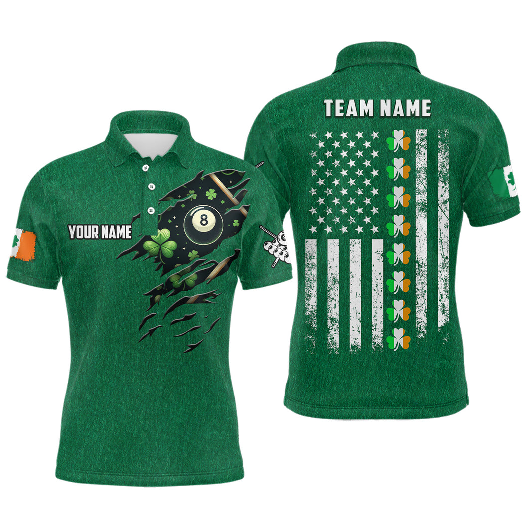 St Patrick's Day American Flag Custom Men Billiard Polo Shirts, Green Patrick Billiard Shirts TDM1029