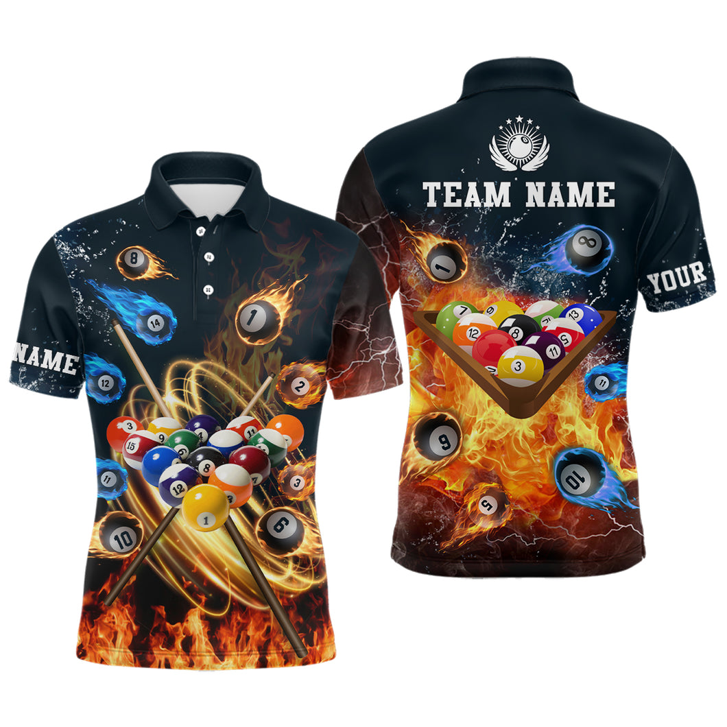 Personalized Water And Fire Billiard Full Printing 3D Polo Shirts For Men Custom Pool Gifts Idea TDM0252