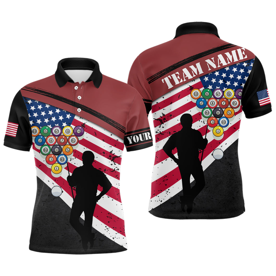 Custom Black Red American Flag Billiard 3D Printed Polo Shirts For Men Custom Pool Player Shirts TDM0258