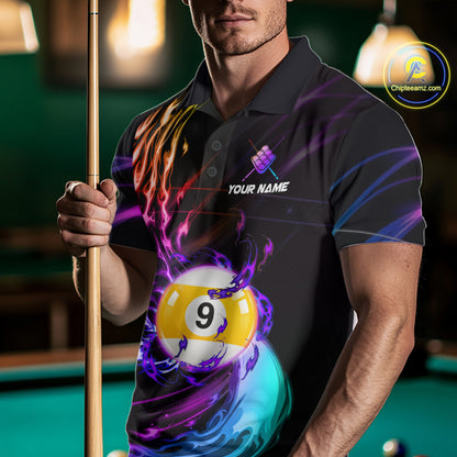 Personalized Purple Blue 9 Ball Billiard Pool Shirts For Men Custom Glowing Billiard Team Jersey TDM7743