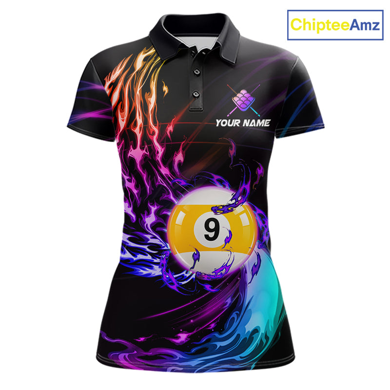 Personalized Purple Blue 9 Ball Billiard Pool Shirts For Women Custom Glowing Billiard Team Jersey TDM7743