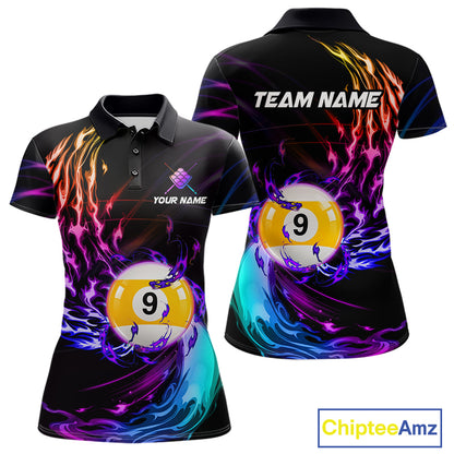 Personalized Purple Blue 9 Ball Billiard Pool Shirts For Women Custom Glowing Billiard Team Jersey TDM7743