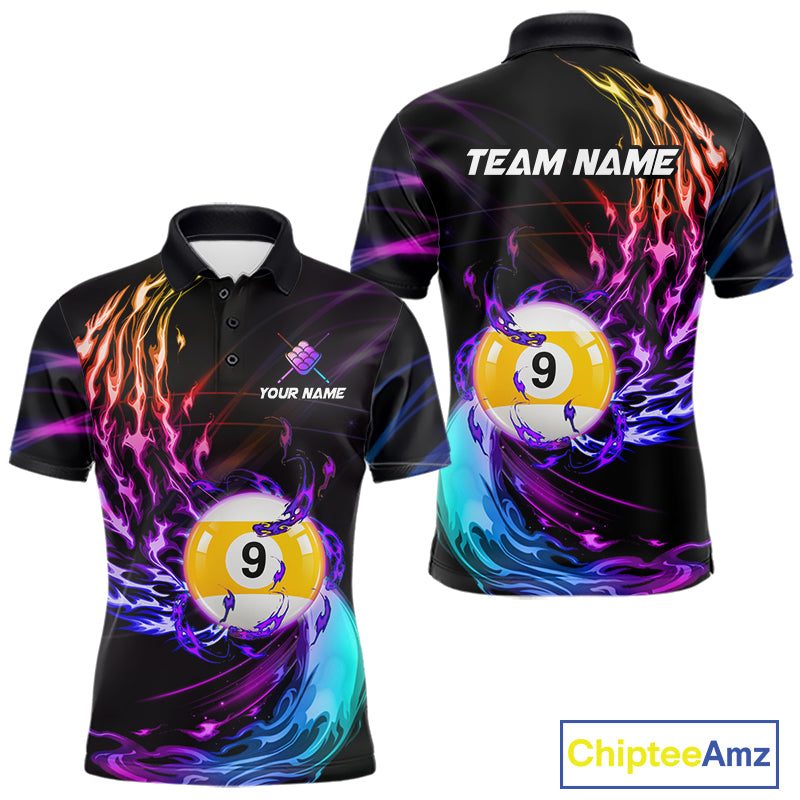 Personalized Purple Blue 9 Ball Billiard Pool Shirts For Men Custom Glowing Billiard Team Jersey TDM7743