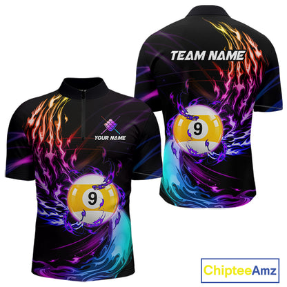 Personalized Purple Blue 9 Ball Billiard Pool Shirts For Men Custom Glowing Billiard Team Jersey TDM7743