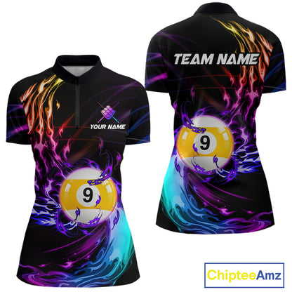 Personalized Purple Blue 9 Ball Billiard Pool Shirts For Women Custom Glowing Billiard Team Jersey TDM7743