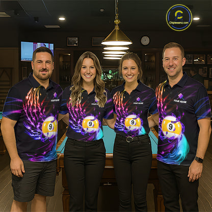Personalized Purple Blue 9 Ball Billiard Pool Shirts For Women Custom Glowing Billiard Team Jersey TDM7743