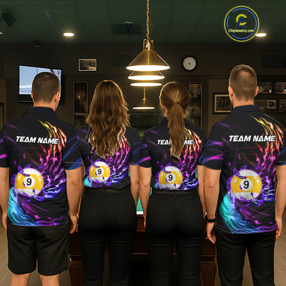Personalized Purple Blue 9 Ball Billiard Pool Shirts For Women Custom Glowing Billiard Team Jersey TDM7743