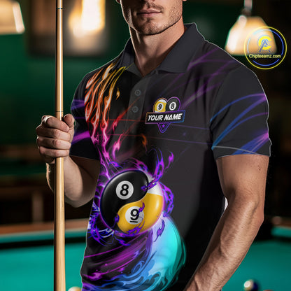 Blue And Purple Custom Yin-Yang 8 Ball 9 Ball Billiard Shirts For Men Custom Pool Team Jersey TDM7744