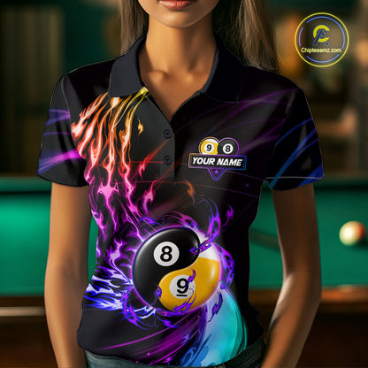 Blue And Purple Custom Yin-Yang 8 Ball 9 Ball Billiard Shirts For Women Custom Pool Team Jersey TDM7744