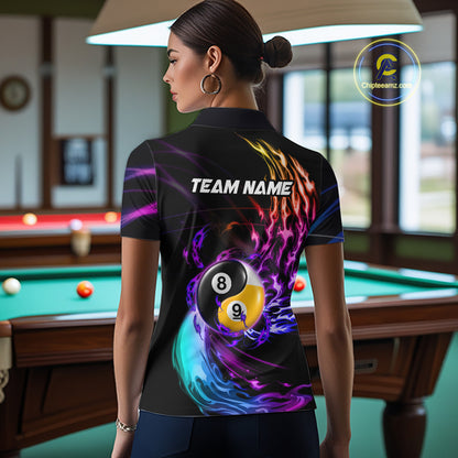 Blue And Purple Custom Yin-Yang 8 Ball 9 Ball Billiard Shirts For Women Custom Pool Team Jersey TDM7744