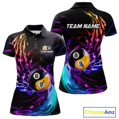 Blue And Purple Custom Yin-Yang 8 Ball 9 Ball Billiard Shirts For Women Custom Pool Team Jersey TDM7744