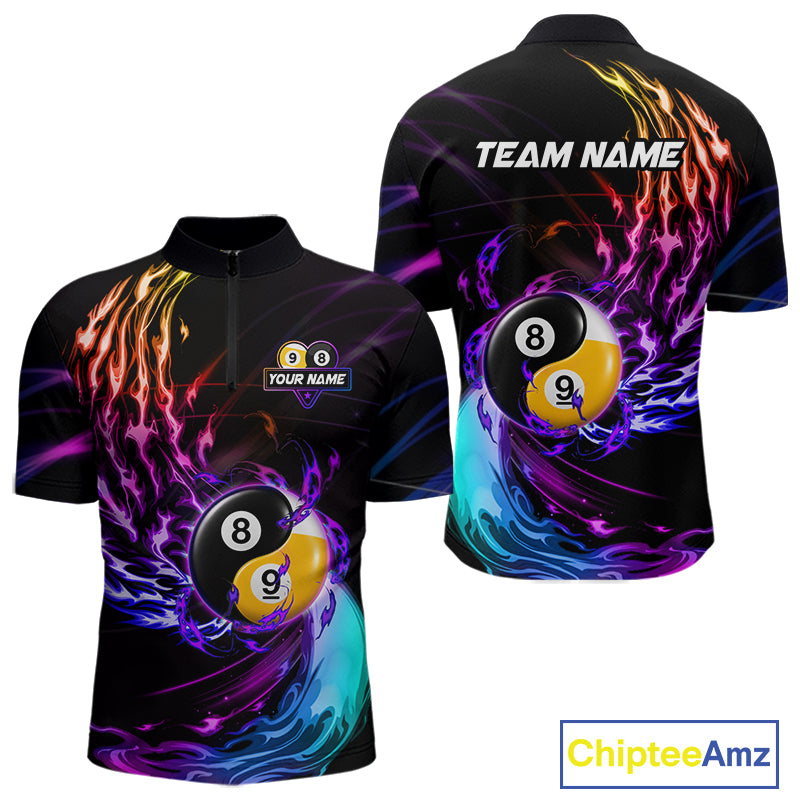 Blue And Purple Custom Yin-Yang 8 Ball 9 Ball Billiard Shirts For Men Custom Pool Team Jersey TDM7744