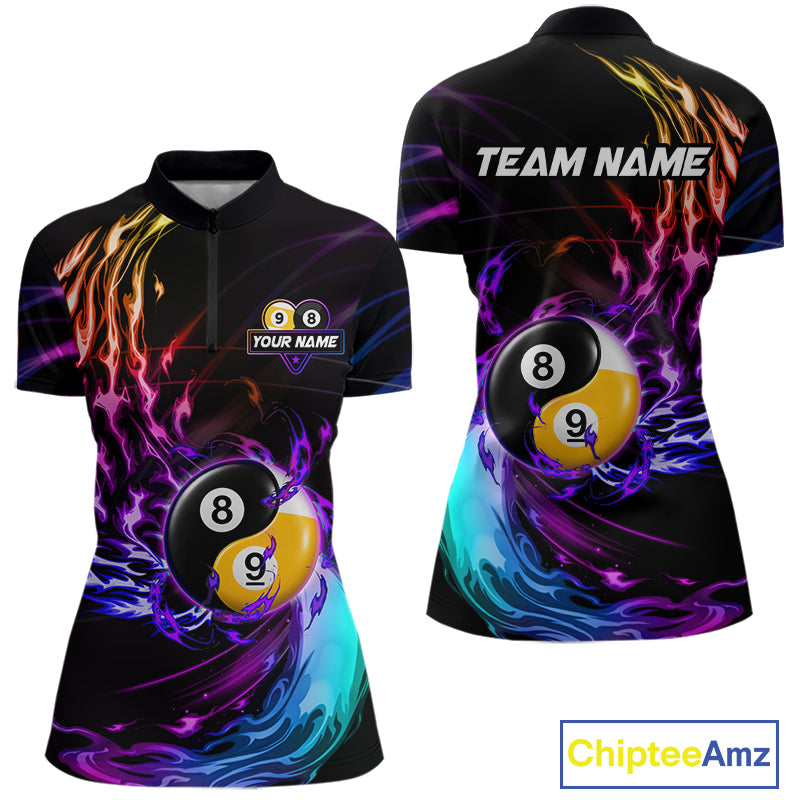 Blue And Purple Custom Yin-Yang 8 Ball 9 Ball Billiard Shirts For Women Custom Pool Team Jersey TDM7744