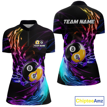 Blue And Purple Custom Yin-Yang 8 Ball 9 Ball Billiard Shirts For Women Custom Pool Team Jersey TDM7744