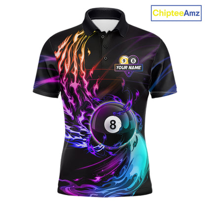 Personalized Purple Blue 8 Ball & 9 Ball Billiard Shirts For Men Custom Glowing Pool Team Jersey TDM7745