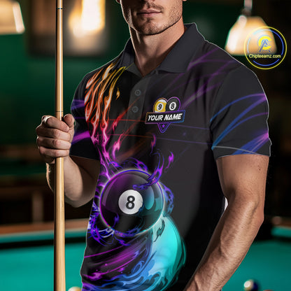 Personalized Purple Blue 8 Ball & 9 Ball Billiard Shirts For Men Custom Glowing Pool Team Jersey TDM7745