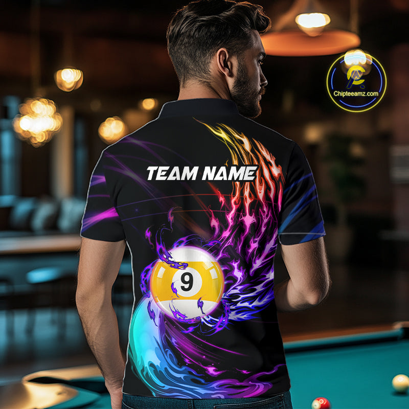 Personalized Purple Blue 8 Ball & 9 Ball Billiard Shirts For Men Custom Glowing Pool Team Jersey TDM7745